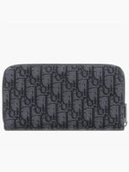Oblique Jacquard Zipper Long Wallet Black Dior