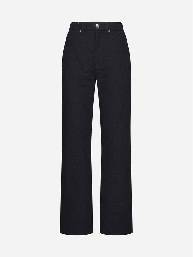 Fendi Jacquard Logo Monogram Cotton Straight Pants Dark Blue