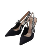 J'adior Embroidered Satin Cotton Slingback Heels Black Dior