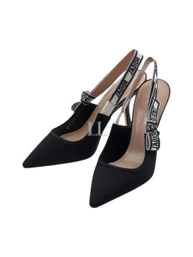 J'adior Embroidered Satin Cotton Slingback Heels Black Dior