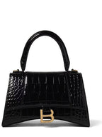 Balenciaga Hourglass Crocodile Emboss Small Tote Bag Black