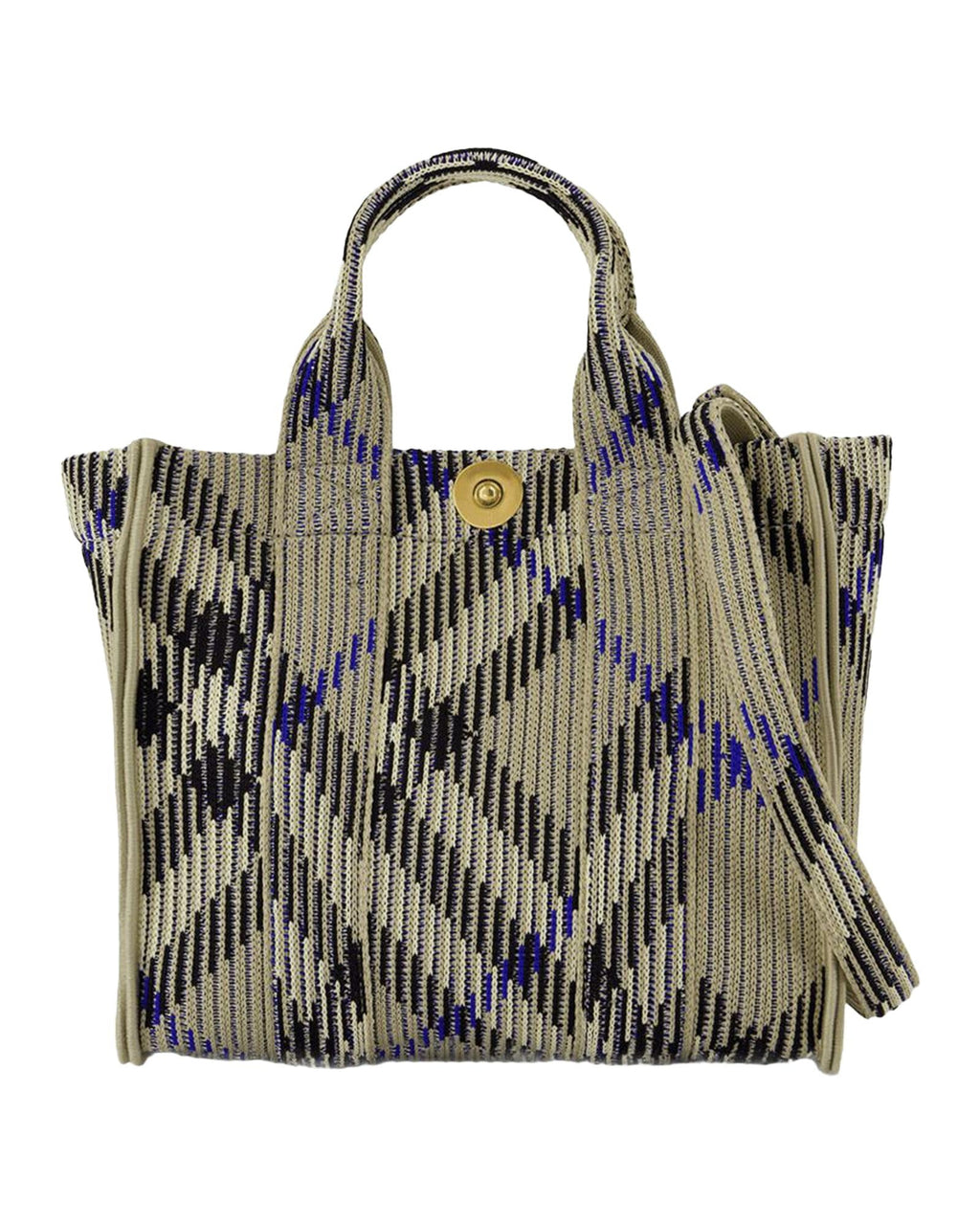 Burberry Knitted Tote Bag Geometric Pattern Women White | White