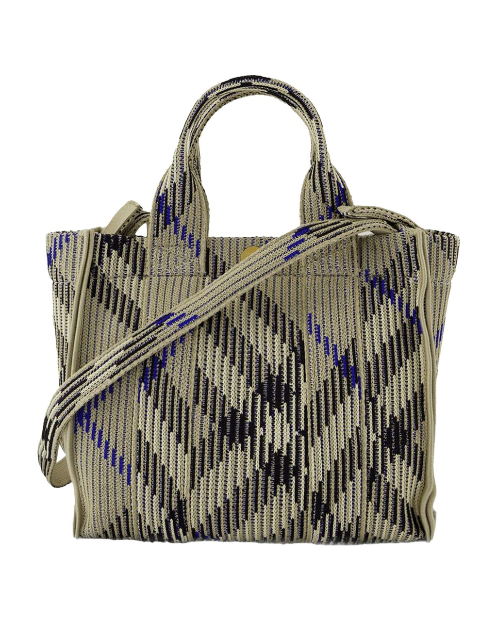 Burberry Knitted Tote Bag Geometric Pattern Women White | White
