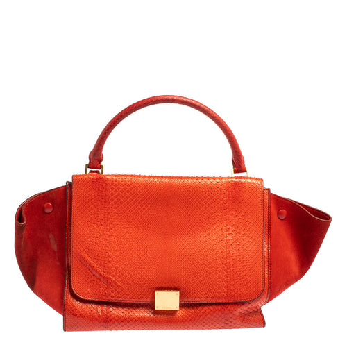 Celine Céline Red Python and Suede Medium Trapeze Top Handle Bag