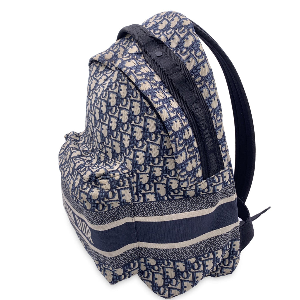 CHRISTIAN DIOR Blue Oblique Canvas Diortravel Backpack Bag