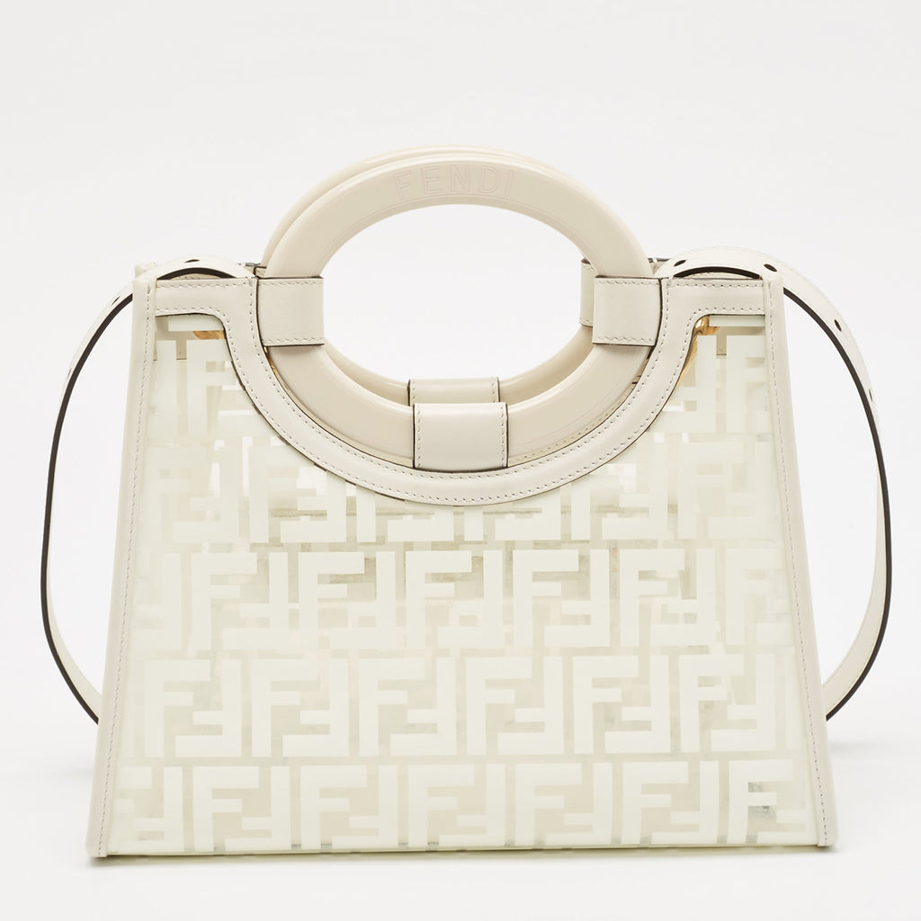 Fendi Transparent/off White Zucca Pvc And Leather Small Runaway Shopper Tote