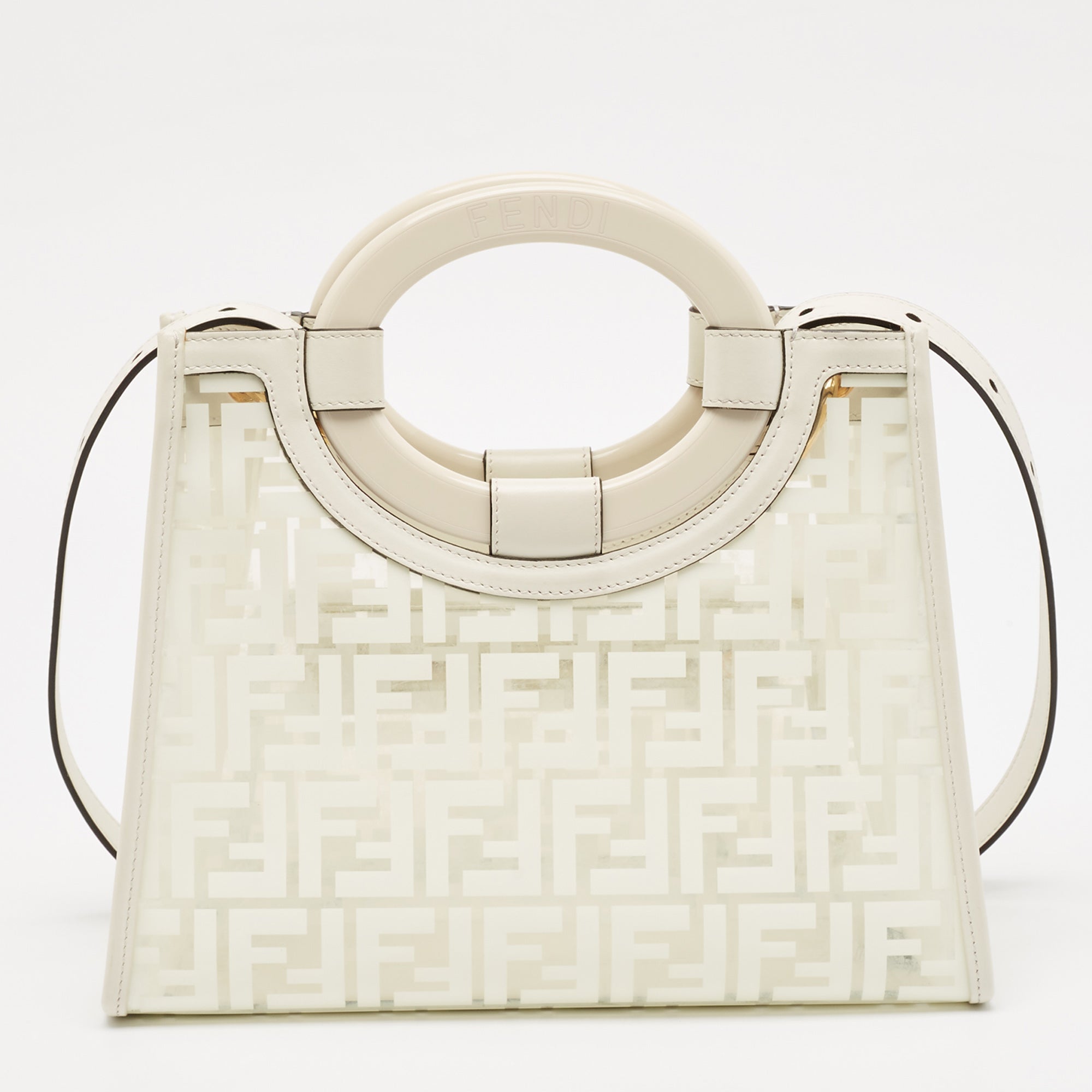 Fendi Transparent/off White Zucca Pvc And Leather Small Runaway Shopper Tote