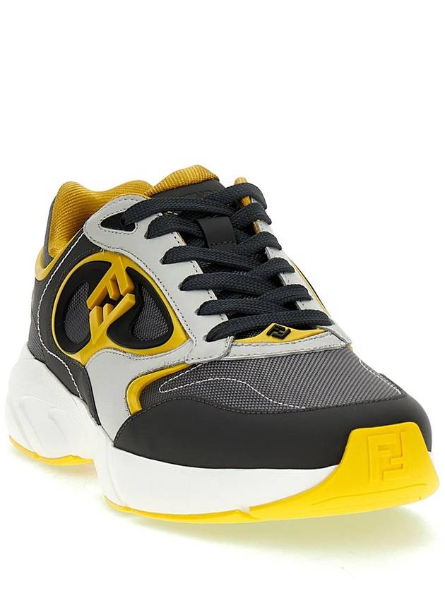 Fendi Forward Mesh Leather Low Top Sneakers Yellow Grey
