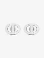 CD Navy Stud Metal Earrings Silver Finish Dior