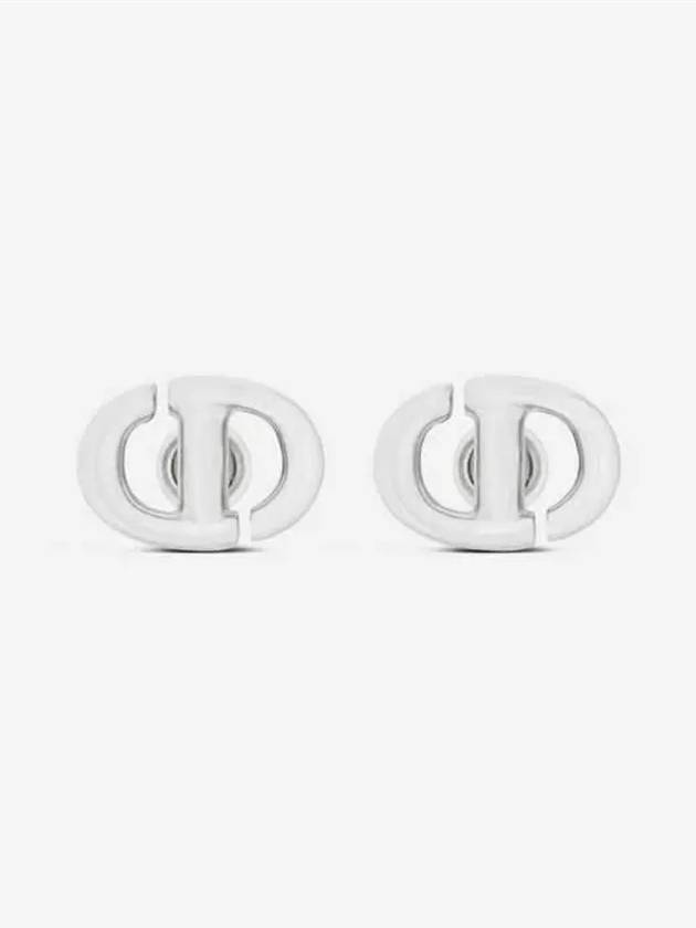 CD Navy Stud Metal Earrings Silver Finish Dior