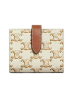 CELINE Triomphe Canvas Lambskin Small Strap Half Wallet White Tan