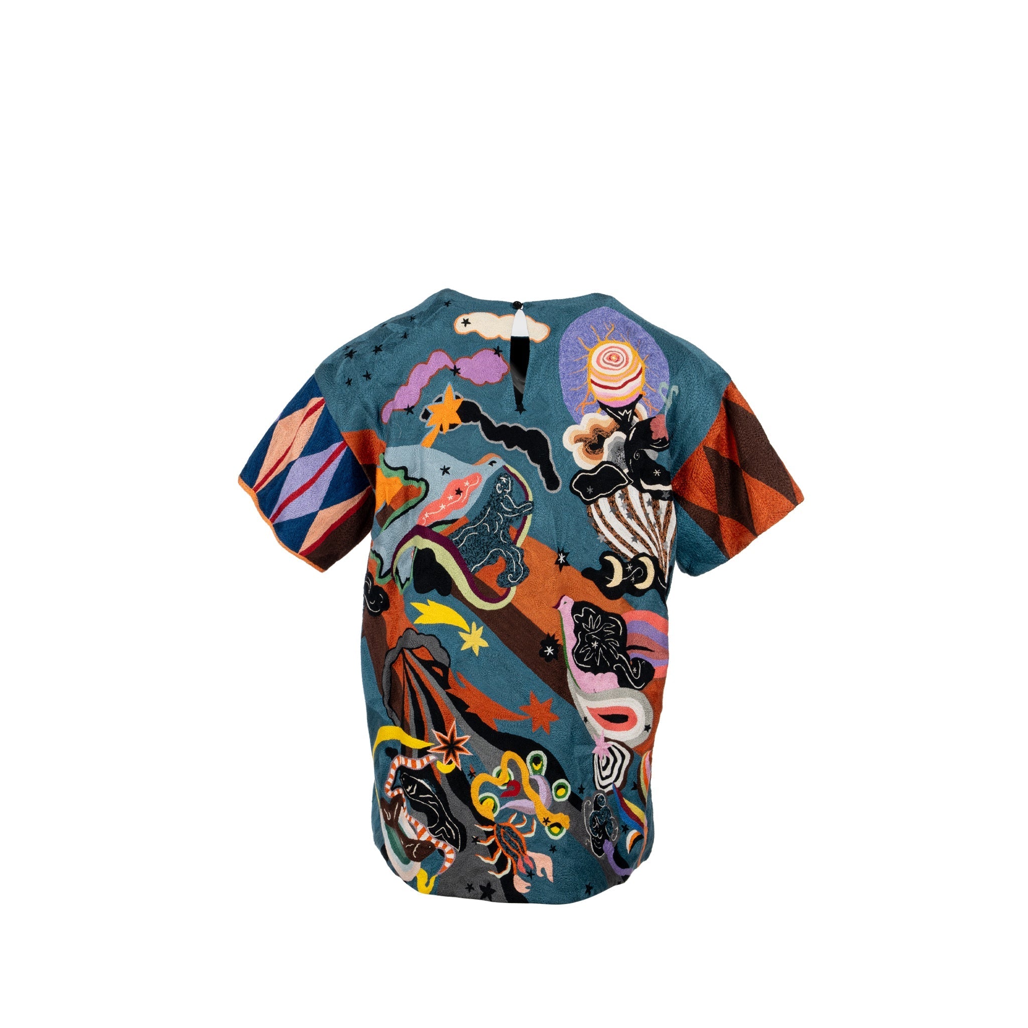 Dior Size 36 Artist Embroidery Blouse T-shirt Cotton Multicolour