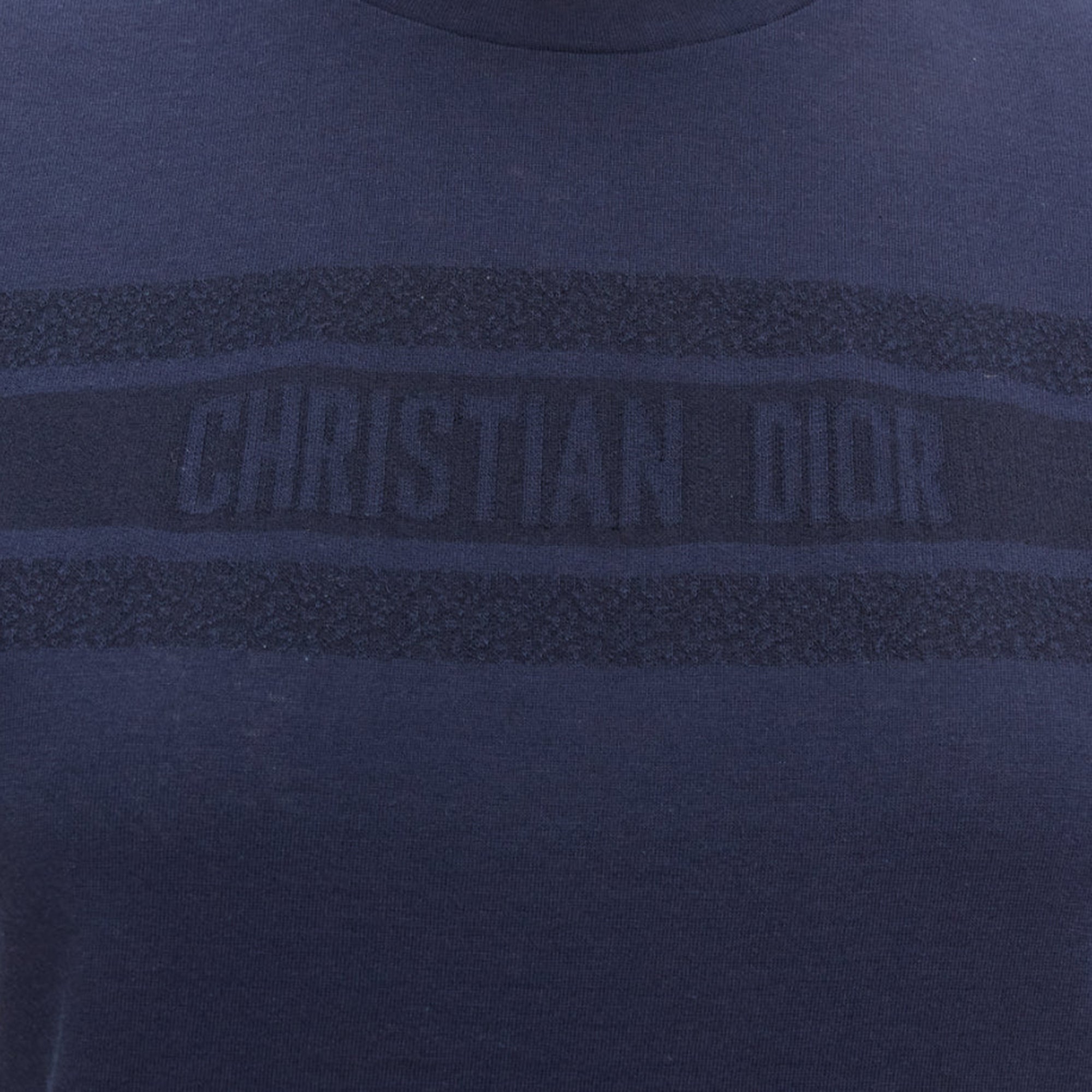 Christian Dior Textured Logo Stripe Front Crew Neck Short Sleeve Tshirt