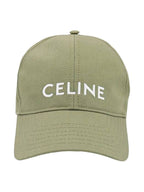 CELINE Embroidered Logo Cotton Ball Cap Vert Grise