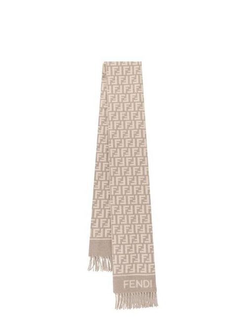 Fendi FF Jacquard Fleece Wool Cashmere Scarf Dove Grey