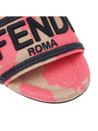 Fendi Rose Print Embroidered Logo Canvas Slide Slippers Pink