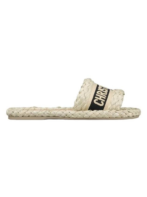 Women's Dway Embroidered Cotton Raffia Slippers Beige Dior