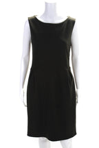 Chloe Womens Wool Sleeveless Boat Neck Pleated Sheath Dress Brown