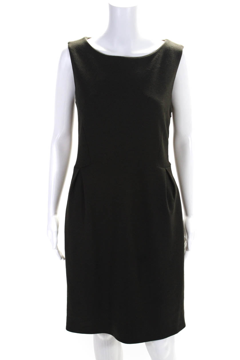 Chloe Womens Wool Sleeveless Boat Neck Pleated Sheath Dress Brown