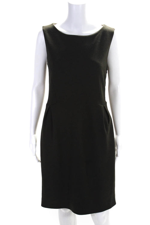 Chloe Womens Wool Sleeveless Boat Neck Pleated Sheath Dress Brown