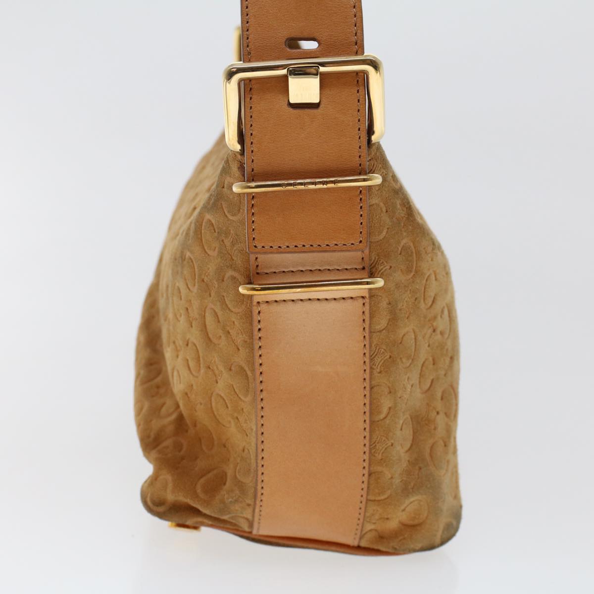 CELINE C Macadam Canvas Shoulder Bag Suede Leather Brown  47408
