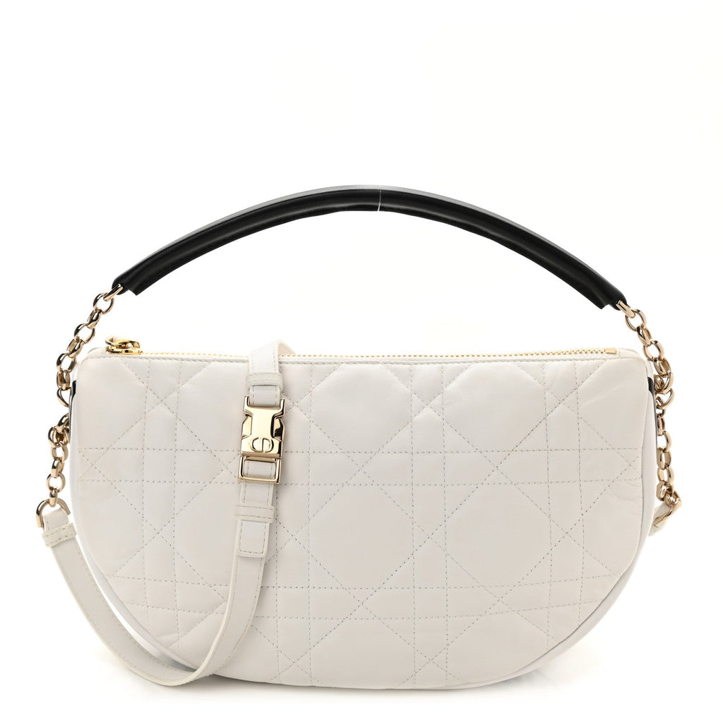 CHRISTIAN DIOR Lambskin Cannage Medium Dior Vibe Hobo Bag White
