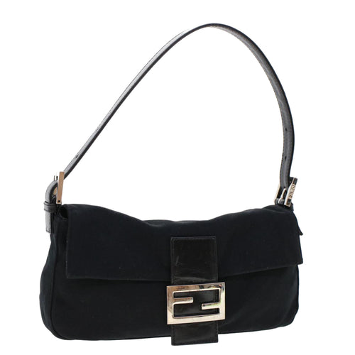 FENDI Mamma Baguette Shoulder Bag Nylon Leather Black47648