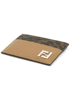Fendi FF square leather card wallet beige