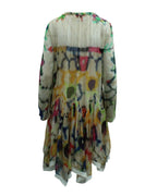 Chloe Tie Dye Print Peasant Dress in Multicolor Silk
