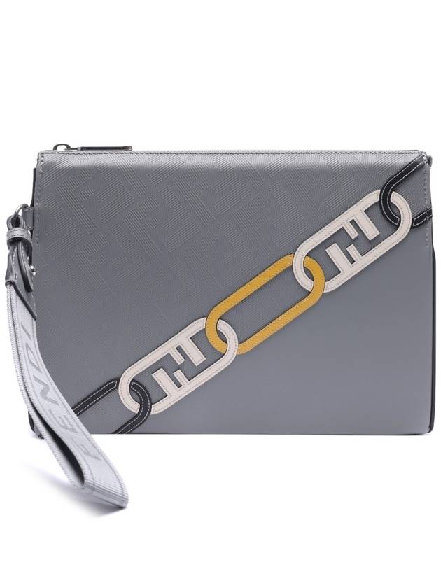Fendi Men's O Lock FF Chain Print Clutch Bag Grey