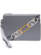 Fendi Men's O Lock FF Chain Print Clutch Bag Grey