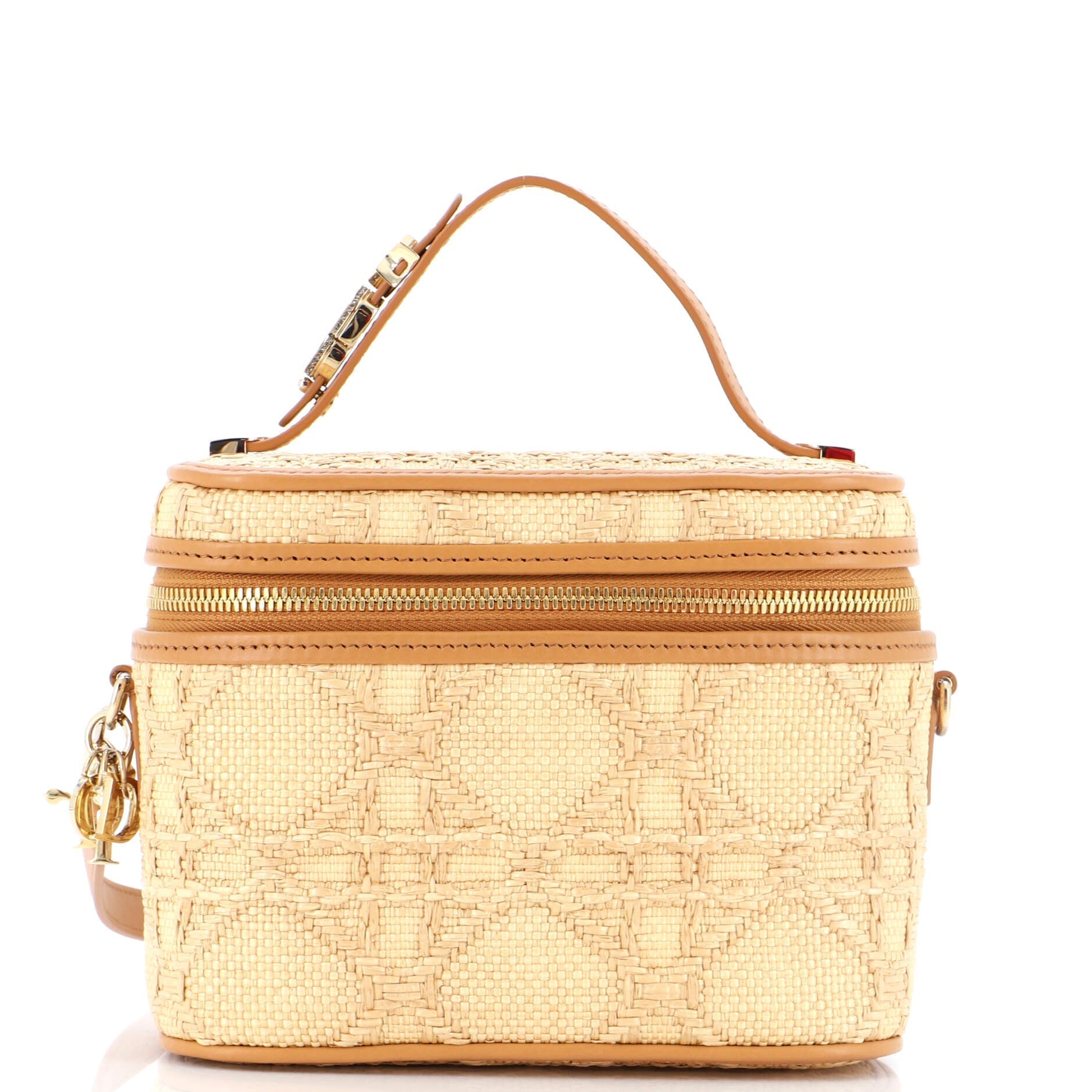 Dior DiorTravel Convertible Vanity Case Cannage Embroidered Raffia with Leather Small
