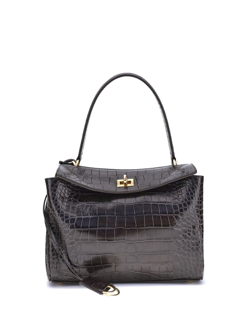 Balenciaga Women Rodeo Shoulder Bag In Crocodile-Print Leather