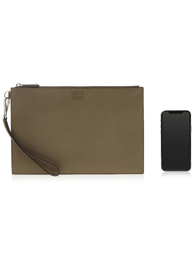 Fendi FF Logo Flat Leather Clutch Bag Beige