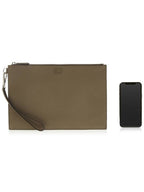 Fendi FF Logo Flat Leather Clutch Bag Beige