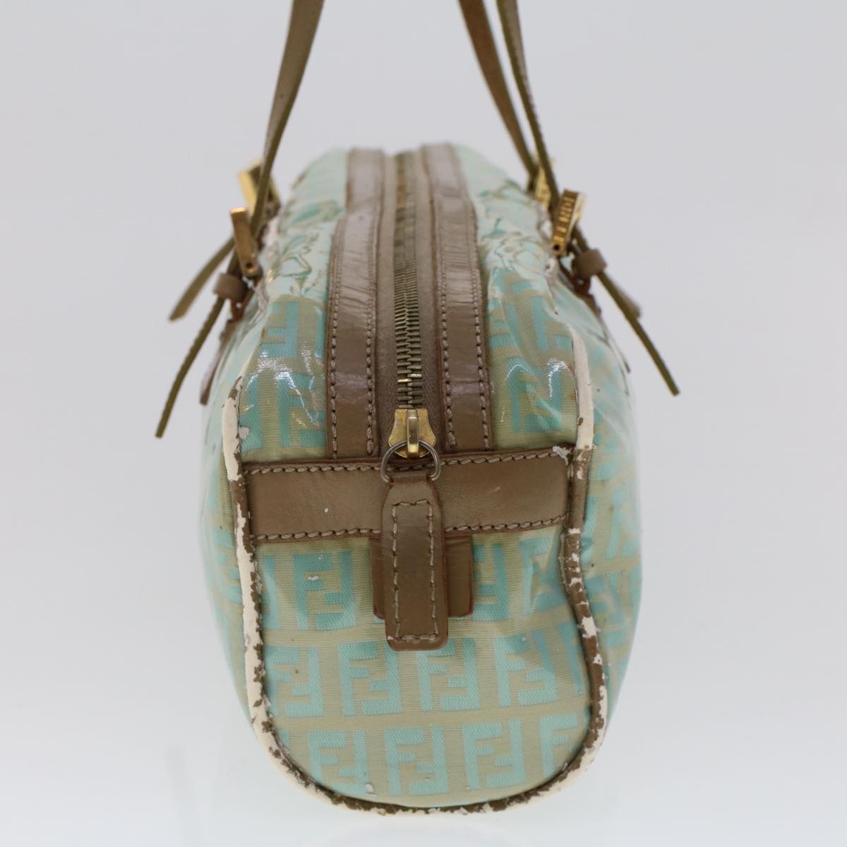 FENDI Zucchino Canvas Hand Bag Coated Canvas Light Blue  48018