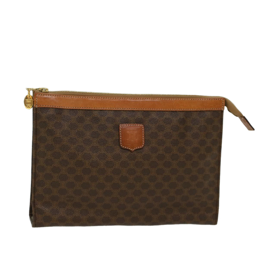 CELINE Macadam Canvas Clutch Bag PVC Leather Brown  48205