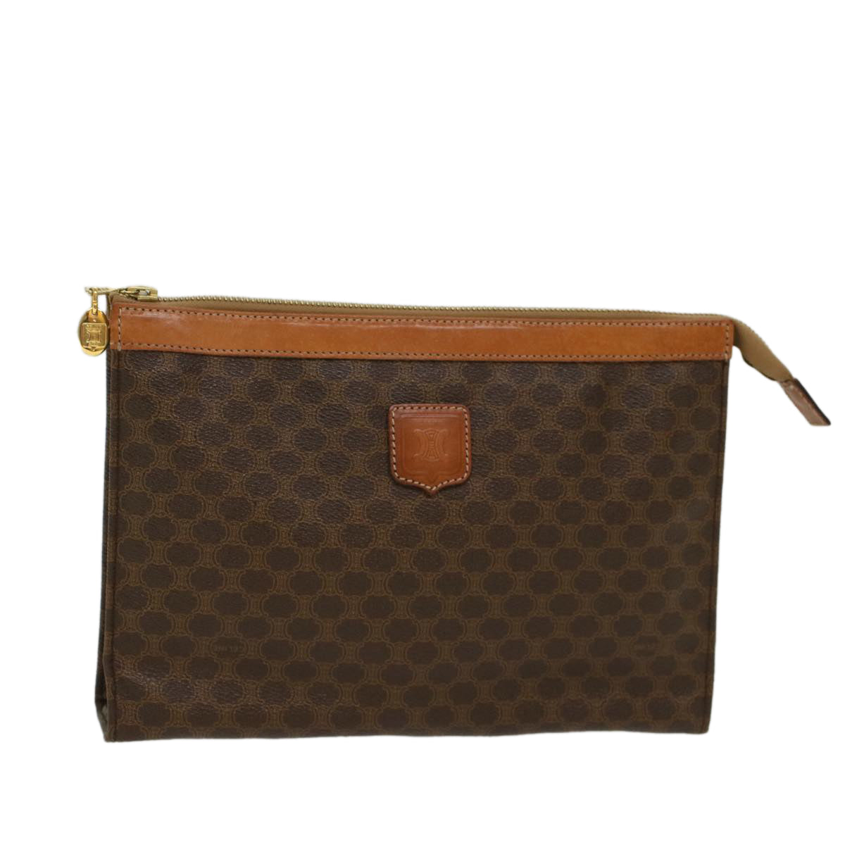 CELINE Macadam Canvas Clutch Bag PVC Leather Brown  48205