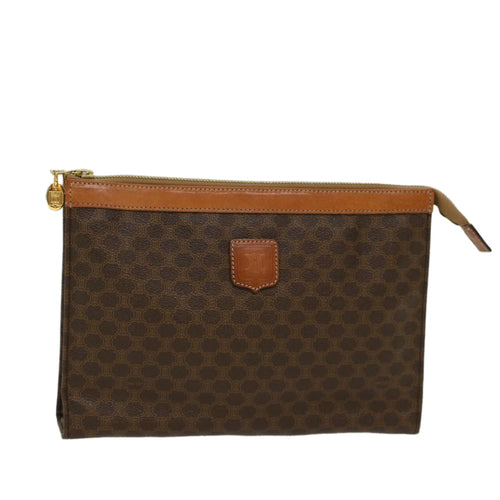 CELINE Macadam Canvas Clutch Bag PVC Leather Brown  48205