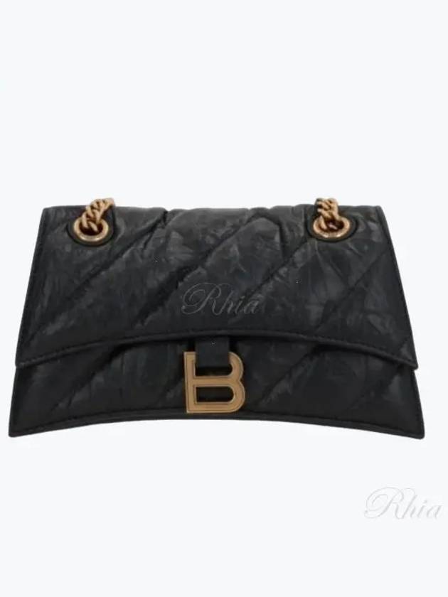 Balenciaga Women's Crush Logo Gold Chain Small Shoulder Bag Black