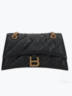 Balenciaga Women's Crush Logo Gold Chain Small Shoulder Bag Black
