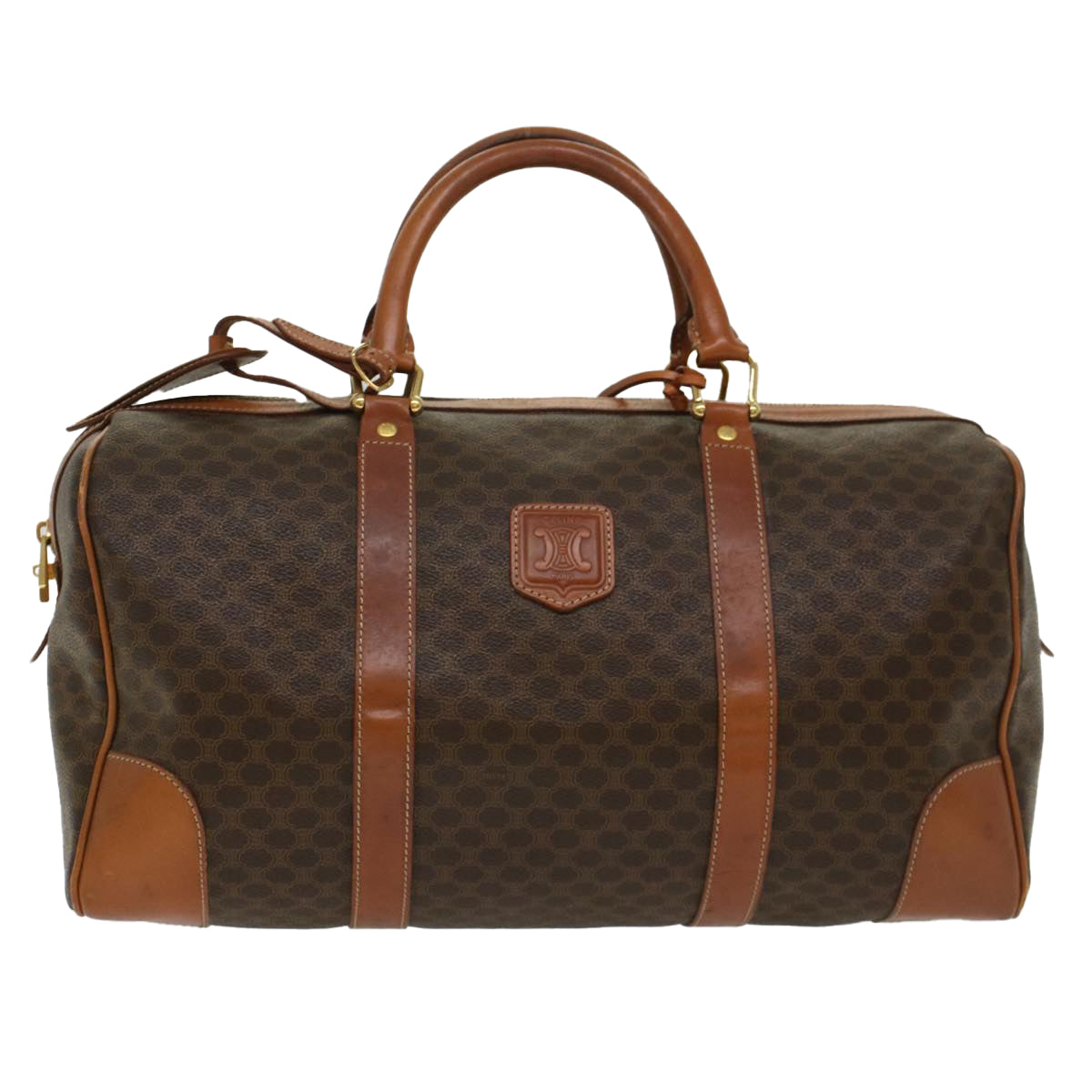 CELINE Macadam Canvas Boston Bag PVC Leather Brown  48230