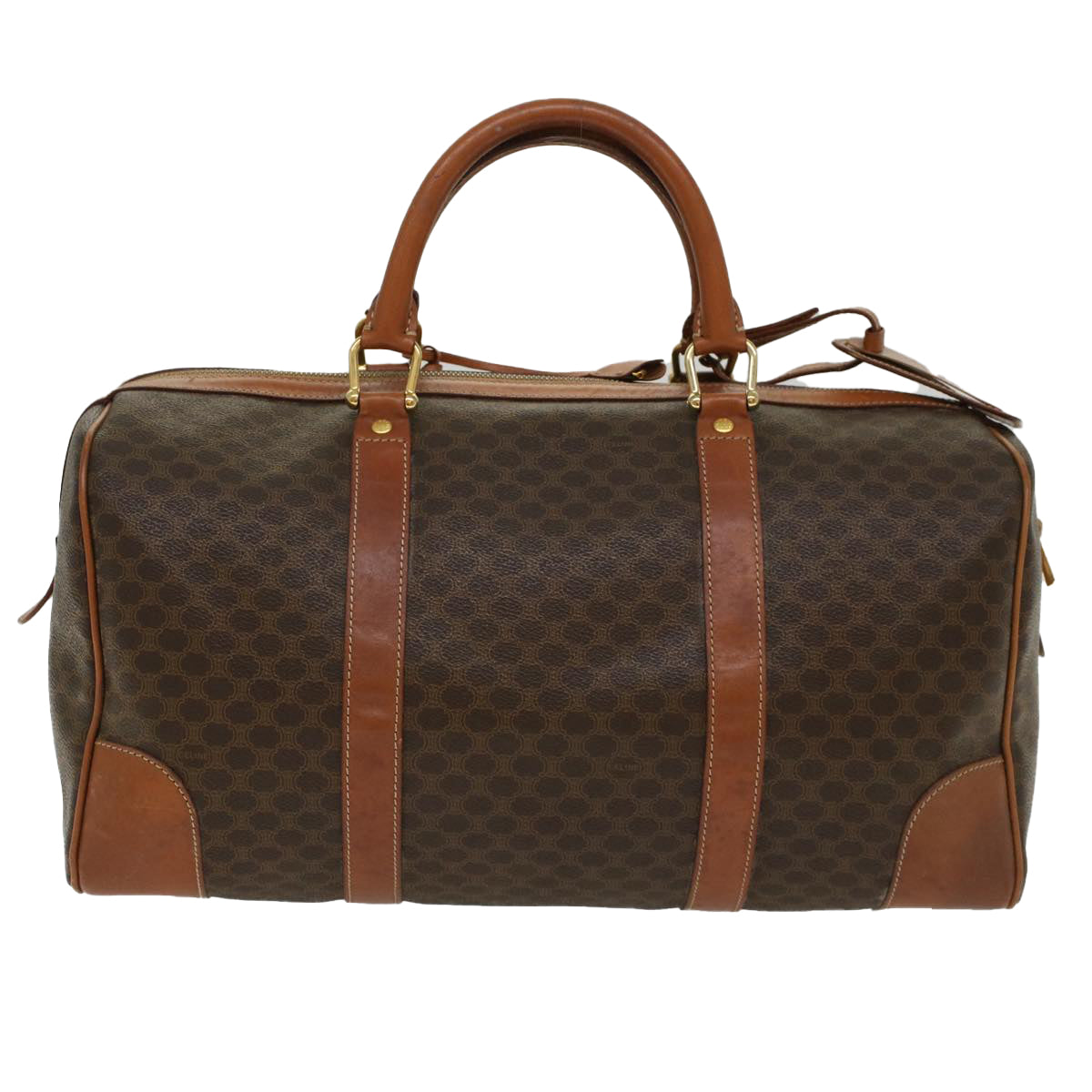 CELINE Macadam Canvas Boston Bag PVC Leather Brown  48230