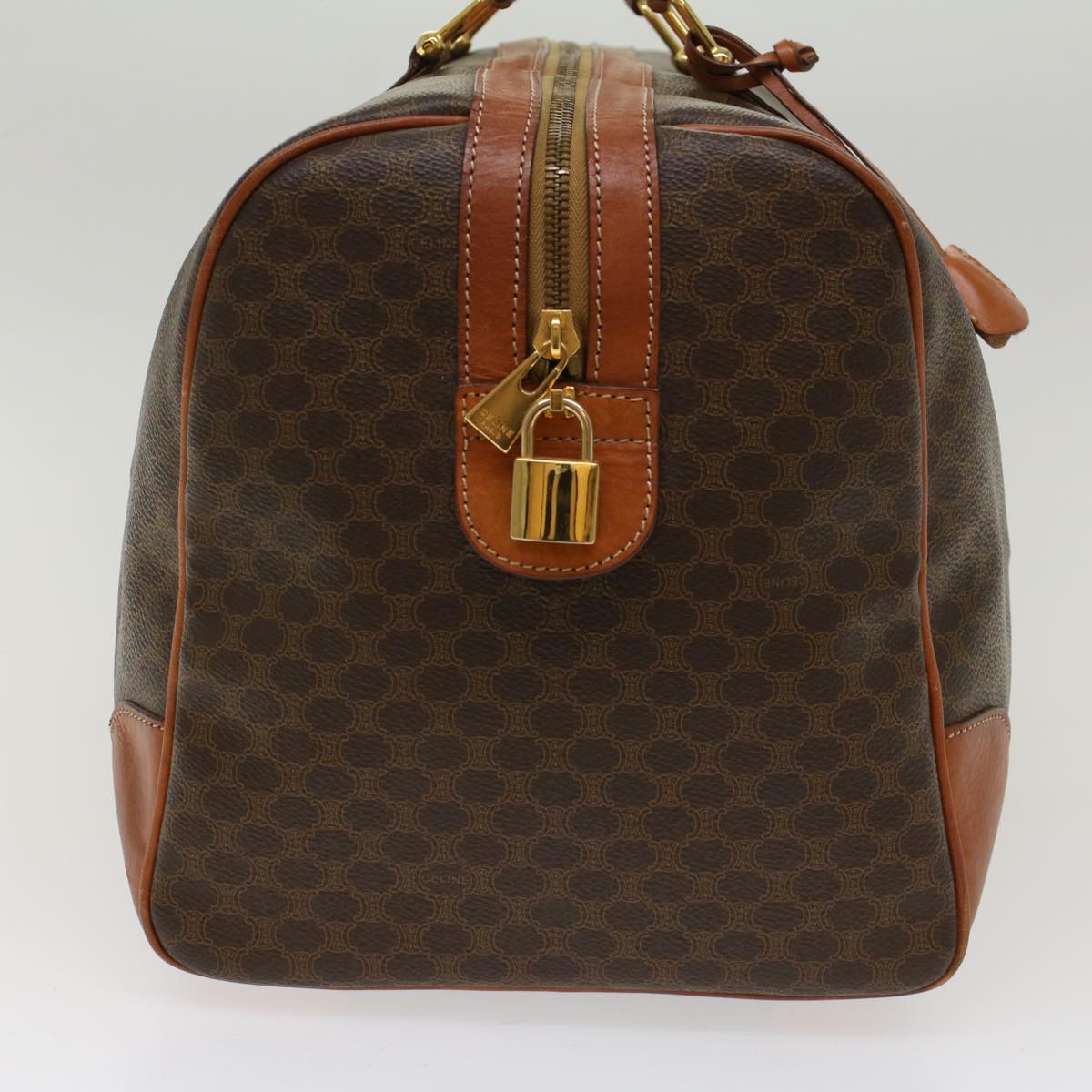 CELINE Macadam Canvas Boston Bag PVC Leather Brown  48316