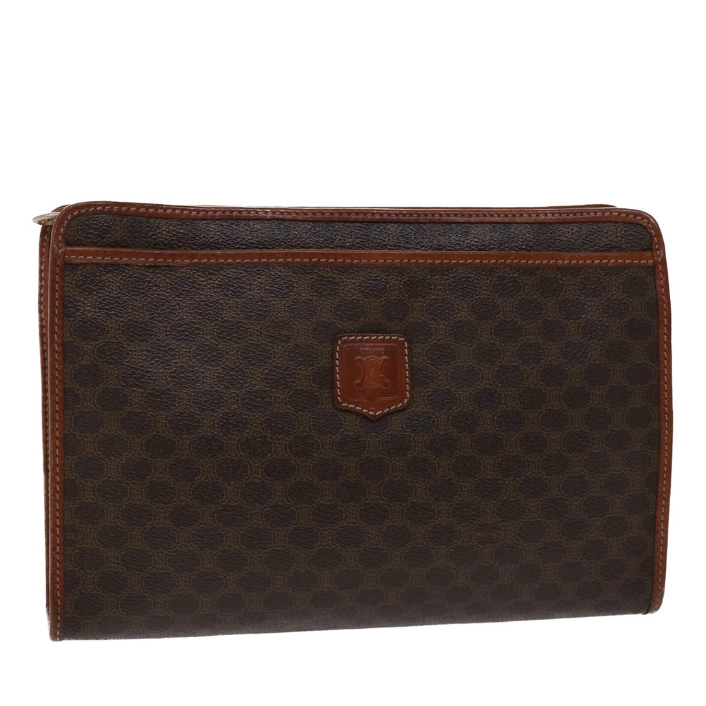 CELINE Macadam Canvas Clutch Bag PVC Leather Brown  48331
