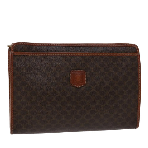 CELINE Macadam Canvas Clutch Bag PVC Leather Brown  48331