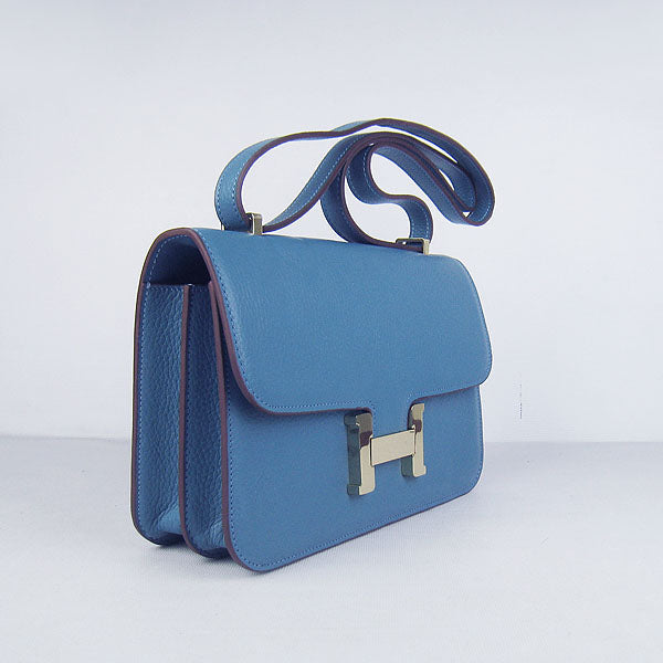 Hermes calf Leather Message Bag H020 blue golden