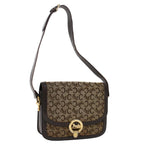 CELINE C Macadam Canvas Horse Carriage Shoulder Bag Beige Dark Brown  48460