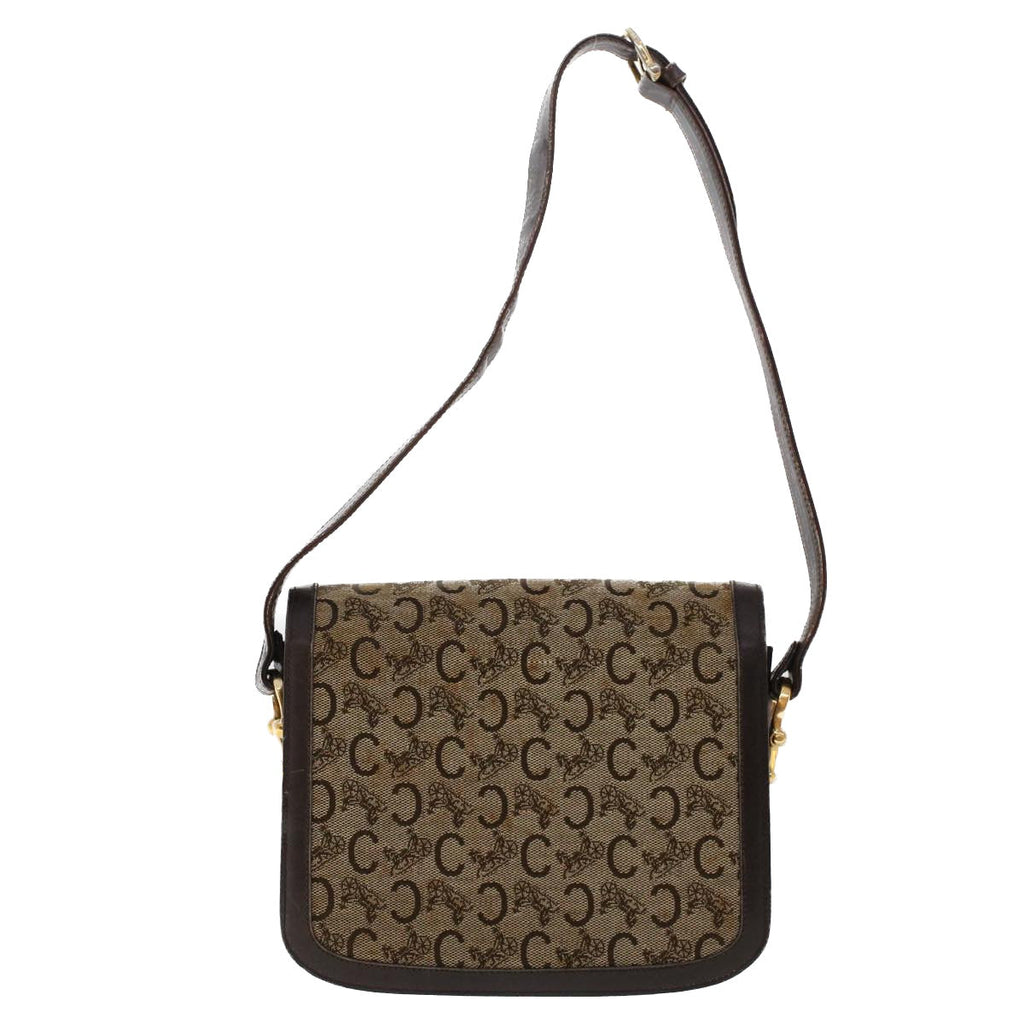 CELINE C Macadam Canvas Horse Carriage Shoulder Bag Beige Dark Brown  48460