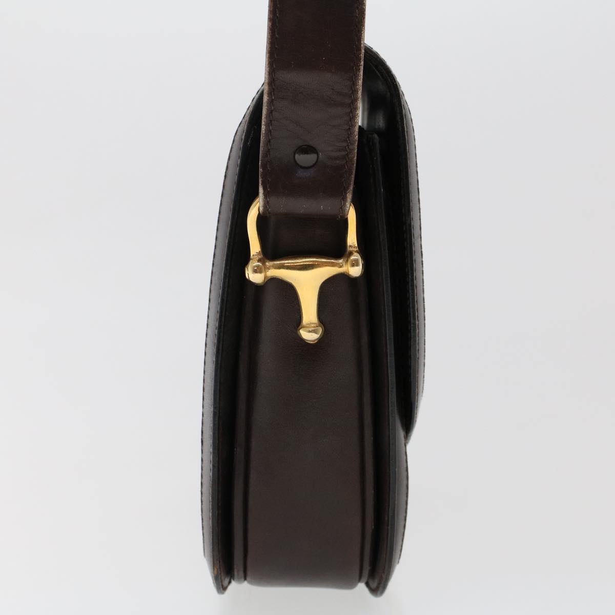 CELINE C Macadam Canvas Horse Carriage Shoulder Bag Beige Dark Brown  48460
